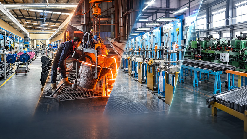 Factory worker carrying out metal casting operations